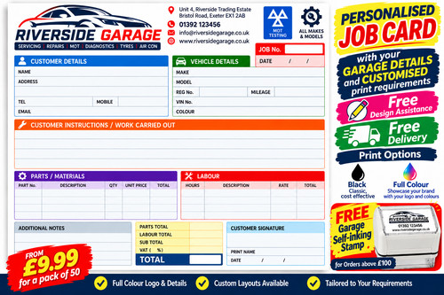 Personalised garage job cards - personalised,
